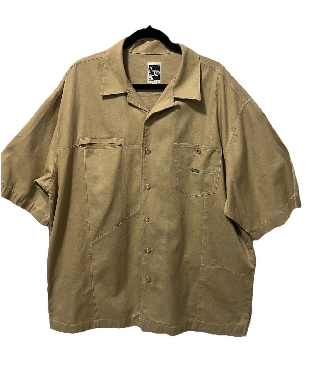 Phat Farm Men’s Short Sleeve Linen Blend Tan Shirt Size 3XL Pockets Causal